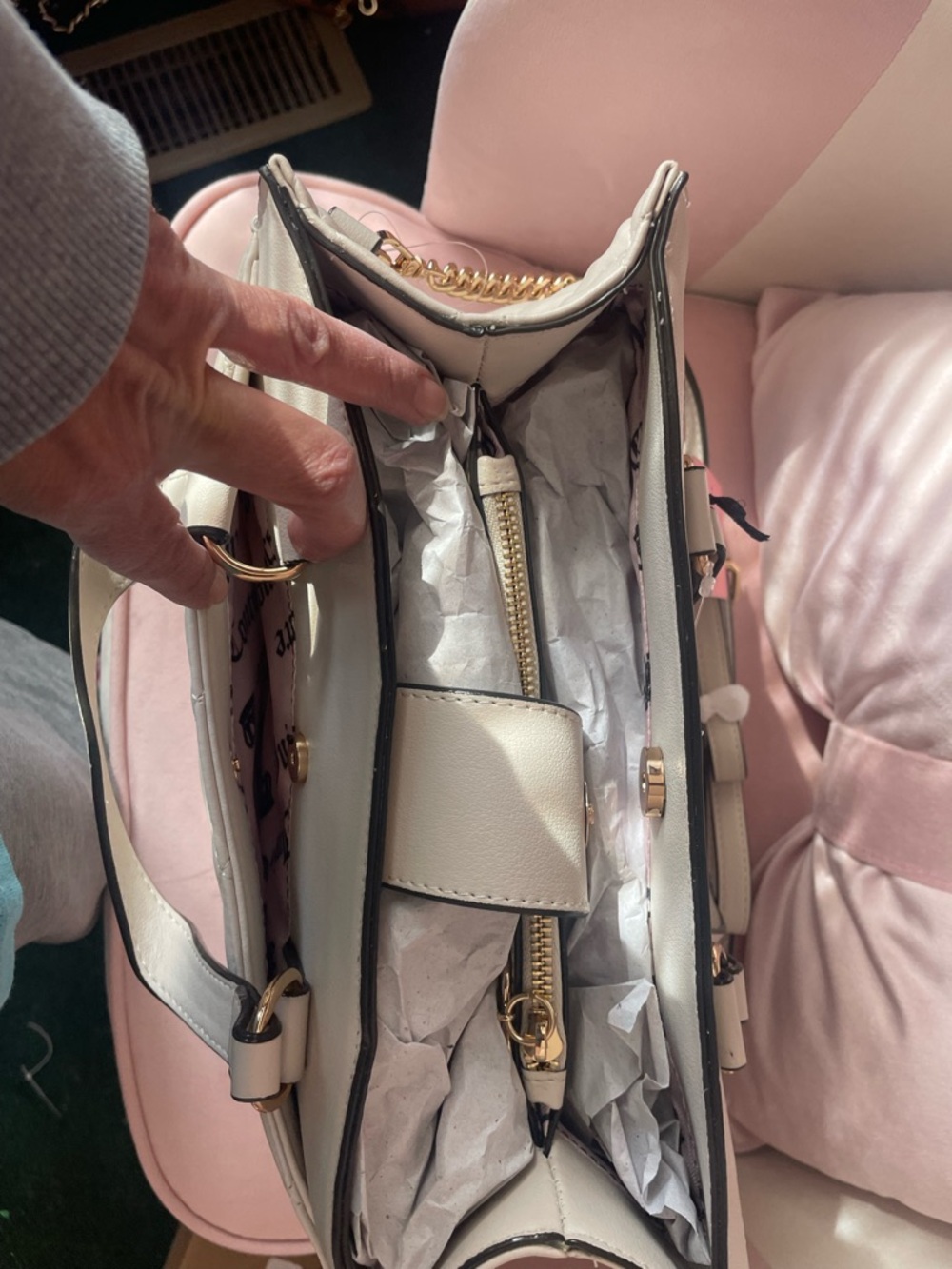 Juicy Couture Cream Quilted Satchel with Gold Charm Accents - Picture 4 of 8